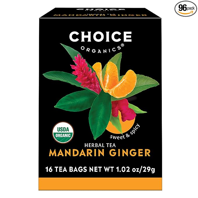 Choice Organic Teas Mandarin Ginger Tea - Organic Herbal Tea - 96 Tea Bags (Pack of 6)