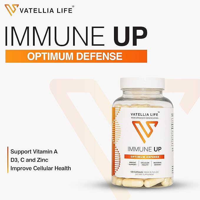 Vatellia Life Immune Up High-Absorption Vitamin C, D3, A + Zinc | Immune Support | Improve Cellular Health | Microbial Defense | 120 Capsules (60 Day Supply)