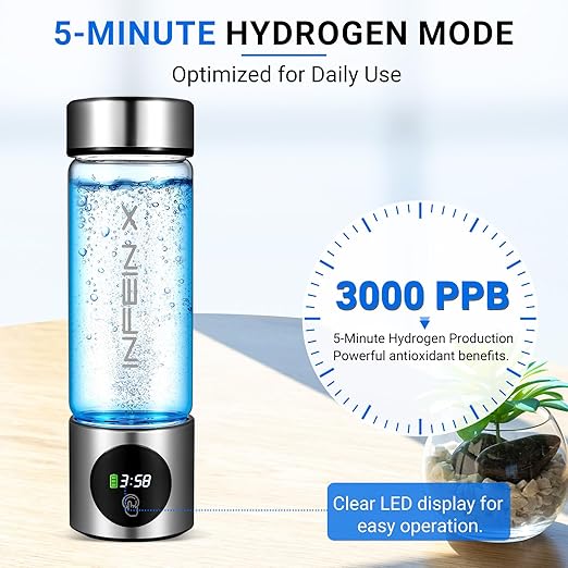 Hydrogen Water Bottle, 3000PPB Portable Hydrogen Water Ionizer Machine, Rechargeable Hydrogen Water Bottle Generator with SPE & PEM Tech, Hydrogen Water Cup for Gym Office Home Travel