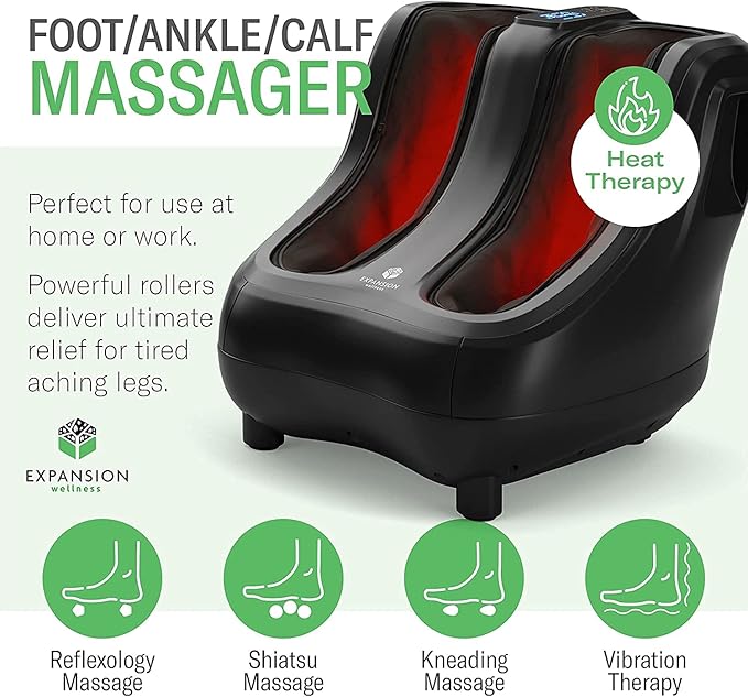 KoolerThings Shiatsu Heated Foot and Calf Massager Machine to Relieve Sore Feet, Ankles, Calfs and Legs, Deep Kneading Therapy, Relaxation Vibration and Rolling & Stimulates Blood Circulation