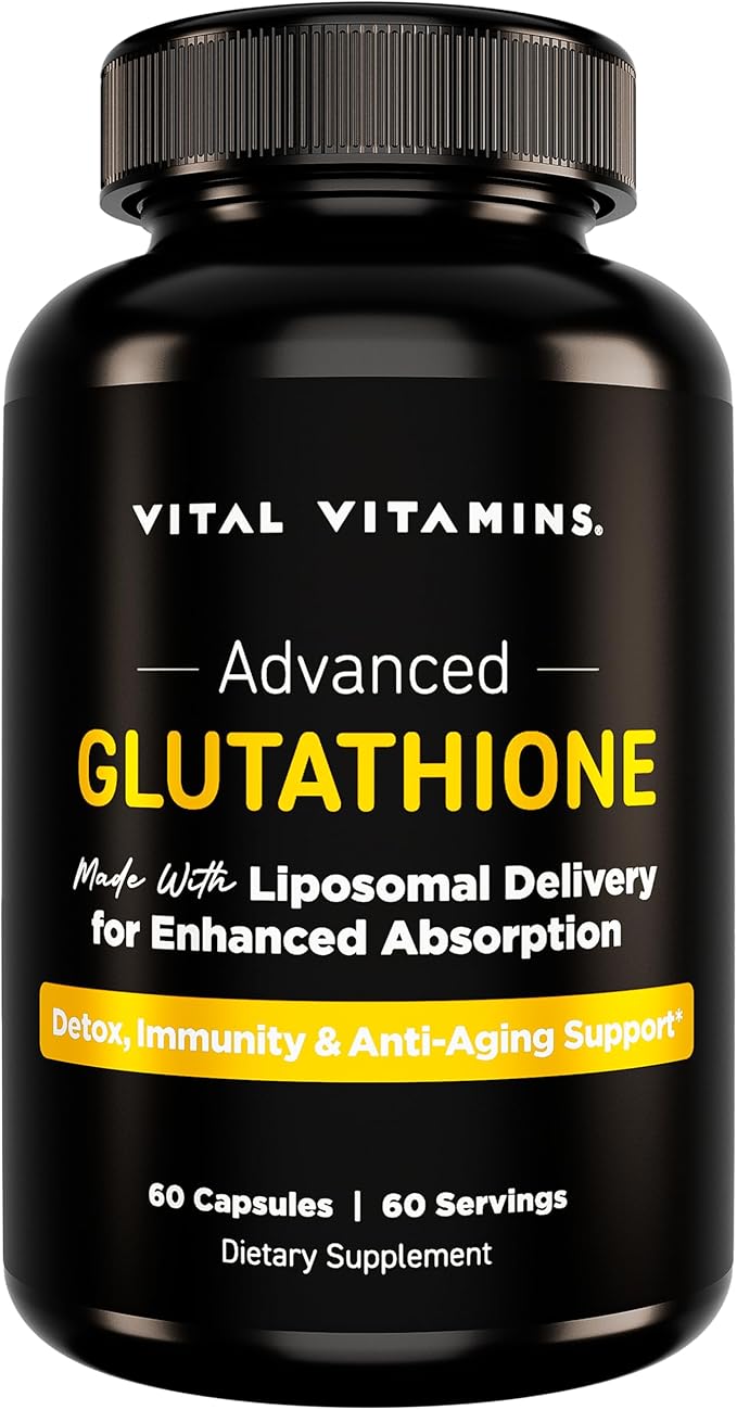 Vital Vitamins Glutathione Supplement - 500mg L-Glutathione per Serving - Made with Liposomal Delivery for Max Absorption - Detox, Immunity, Anti-Aging Support - Non-GMO - 60-Day Supply, 60 Capsules