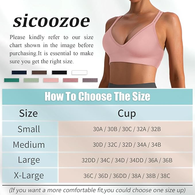 Sports Bra for Women V-Neck Strappy Criss Cross Yoga Bra Padded Medium Support Workout Gym Athletic Fitness Bras 3 Pack