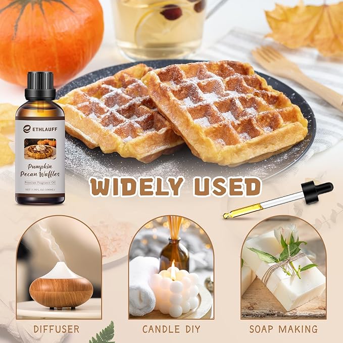 Pumpkin Pecan Waffles Fragrance Oil, Fall Essential Oil for Diffusers for Home,Candle Scented Oils for Soap Making, Bath Bombs, Massage -3.38FL.OZ