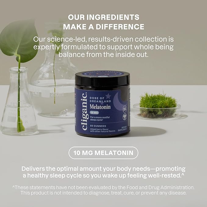 Cliganic Melatonin Gummies (10 mg, 60-Day Supply) - Adult Sleep Aid, Berry Flavor, Vegan, Non-GMO, Kosher, Gluten-Free Supplement, Helps Regulate Circadian Rhythm & Promotes Peaceful Nights