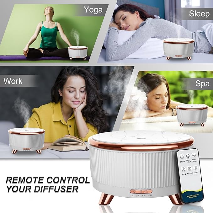 Diffusers for Essential Oils Large Room, 500ml Aromatherapy Diffuser Cool Mist Humidifier with Remote Control,7 Colors Lights & 3 Mist Mode Waterless Auto Off for Women Office Home White 1