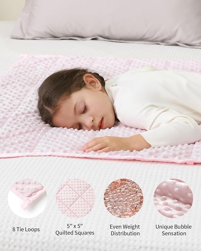 Mr. Sandman Weighted Blanket 3LBS 36 x 48 Inches, Minky Dots Heavy Blanket with Glass Beads, Soft and Cooling for School and Home, Pink