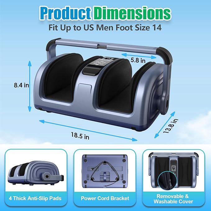 Shiatsu Foot & Calf Massager with Compression & Heating, Deep Tissue Kneading Improves Circulation, Helps Plantar Fasciitis, Massage Foot, Calf, Arms, Gift for Woman and Man, Fit Up to Feet Size 14
