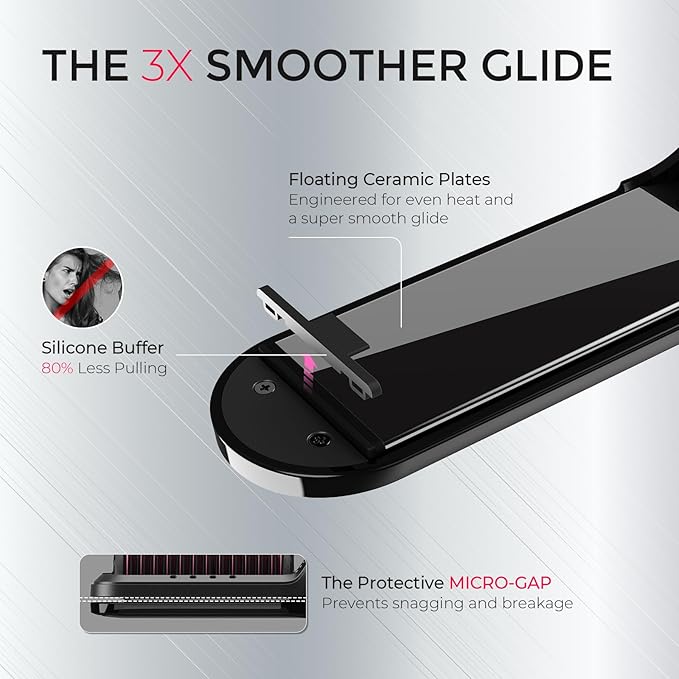 TYMO Flat Iron Hair Straightener Brush 2 in 1, 200M Ions Hair Straighteners for Women, Ceramic Dual Voltage Straightening Hot Comb for Anti-Frizz Straights, Waves, Curls, 3X Less Heat Damage, Black