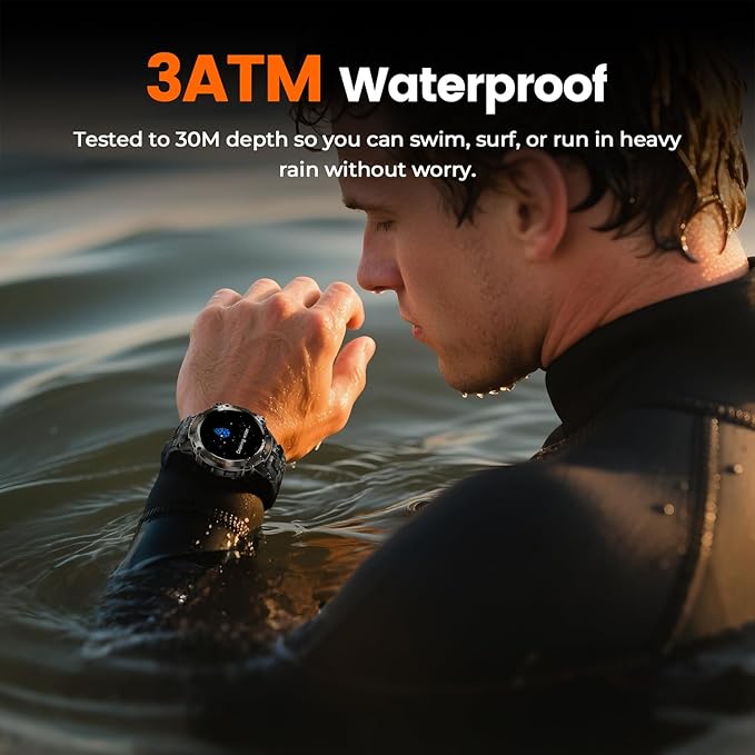 WalkerFit Military Rugged Smart Watch for Men 1.43" AMOLED Smartwatch,Alway-on,3ATM Waterproof for Swim,Accurate HR Sleep Monitor,Bluetooth Call Fitness Watch for iPhone Andriod Compatible,Camouflage