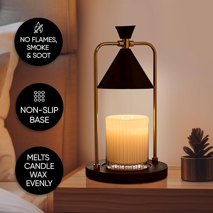 Sheffield Home Glass Candle Warmer Lamp – Elegant Candle Warmer for Long-Lasting Fragrance, Sleek Design, 12x7, Black Iron Candle