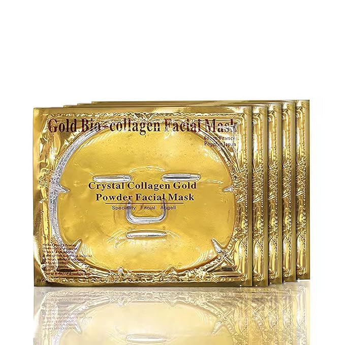 Collagen Facial Masks (10-Pc) - Vegan Gold Facial Mask - Anti Aging,Puffiness, Moisturizing, Deep Tissue Rejuvenation and Hydrates Skin