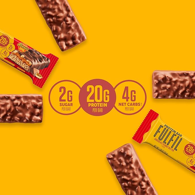 FULFIL Chocolate Peanut Butter Flavored Protein Bar Made with REESE's Peanut Butter, Gluten Free with 20g Protein, Pantry Staples, 12 Count