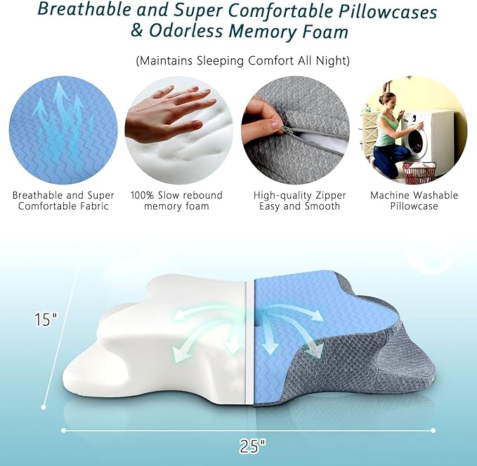 Cervical Pillow for Neck Pain Relief, Memory Foam Pillows, Ergonomic Contour Bed Pillow, Soft for Side Sleep Stomach Sleeping and Back Sleepers
