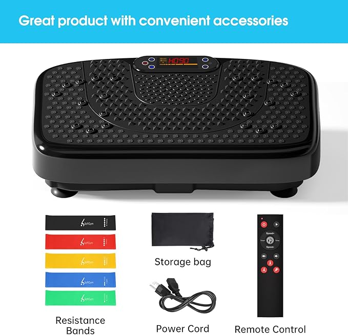 SoftGym Vibration Plate Exercise Machine for Lymphatic Drainage,Power Vibrate Stand Shake Board 450 Lbs Capacity Whole Body Workout Waver with Fitness Resistance Bands Weight Loss Gifts for Women Men