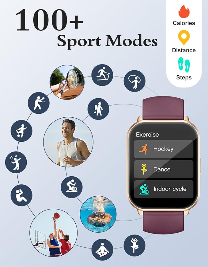 RUIMEN Smart Watches for Men Women (Answer/Make Calls, 2 Bands Included), 1.8" Smartwatch for iOS/Android Phones, Fitness Tracker Heart Rate/Sleep Monitor Digital Watch Waterproof Purple