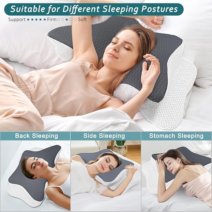 Cervical Pillow for Neck Pain Relief, Memory Foam Pillows, Ergonomic Contour Bed Pillow, Soft for Side Sleep Stomach Sleeping and Back Sleepers
