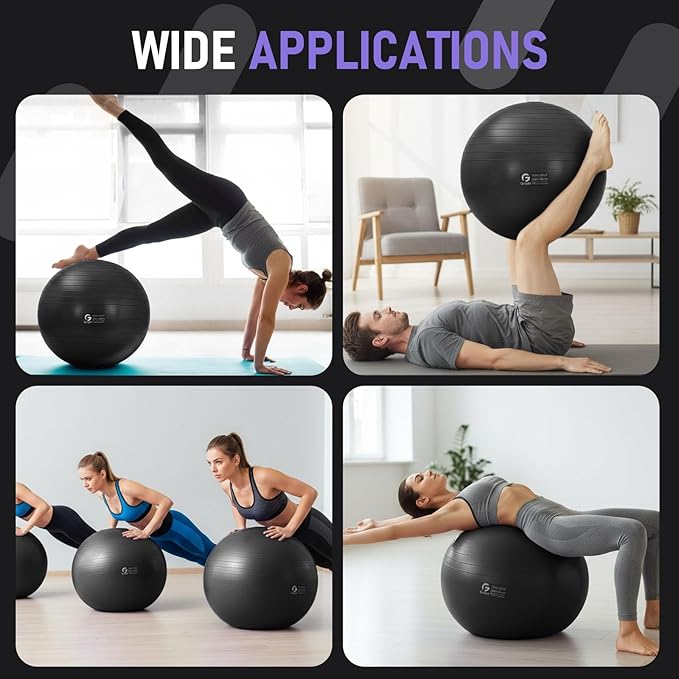 Gruper Yoga Ball and Pilates Ball,4 Sizes Exercise Ball for Fitness, Workout, Pregnancy and Physical Therapy,Quick Pump Included,Great as Yoga Ball Chair for Office or Home Gym Equipment