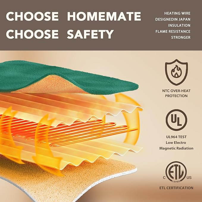 Homemate Electric Heated Blanket King Size - 100"x90" Heating Blanket King Size Dual Control 1/2/4/6/8 Hours Auto-Off 10 Heat Level Over-Heat Protection Flannel Sherpa ETL Certification
