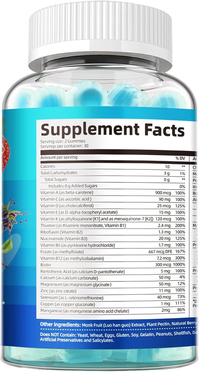 Multivitamin for Men, Mens Multivitamins Gummies w/Omega-3, Probiotics, Inositol, Folate, Biotin, Zinc, Vitamins A, C, D, E, B, Support Heart, Brain, Muscle, Energy, Sugar-Free, Berry Flavor