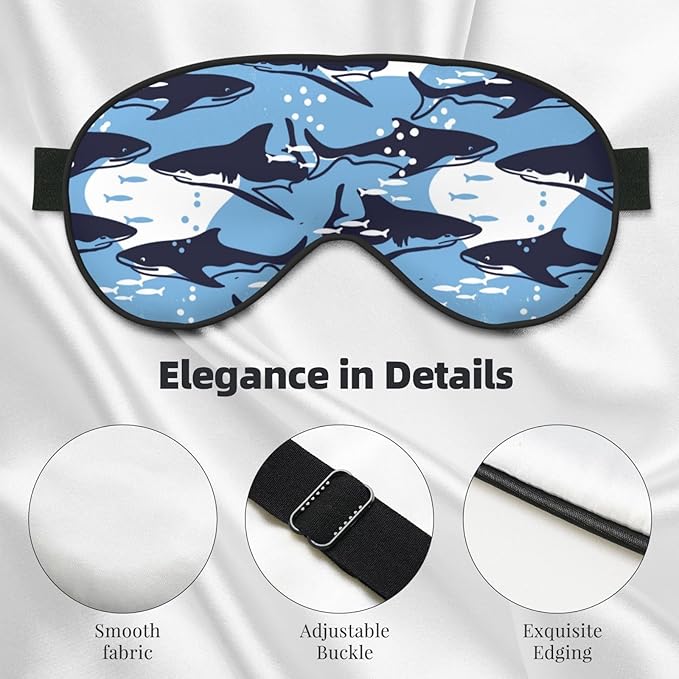 Sleep Eye Mask Abstract Blue Sharks and Fish Sleep Mask for Women Men Comfortable Eye Mask with Adjustable Strap Soft Eye Cover Blindfold for Travel Yoga Nap Shift Work