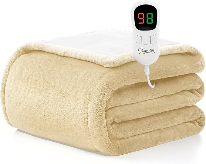 Homemate Electric Heated Blanket Full Size - 72"x84" Heating Blanket Full Size 1/2/4/6/8 Hours Auto-Off 10 Heat Level Over-Heat Protection Flannel Sherpa ETL Certification