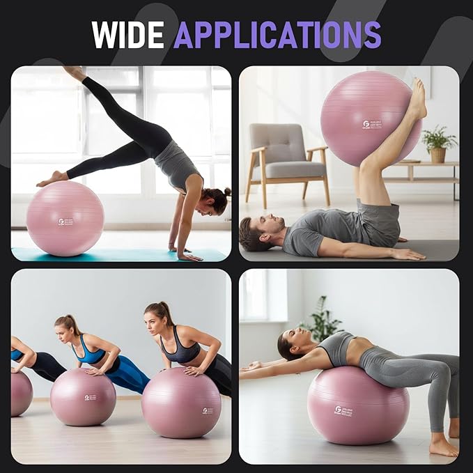 Gruper Yoga Ball and Pilates Ball,4 Sizes Exercise Ball for Fitness, Workout, Pregnancy and Physical Therapy,Quick Pump Included,Great as Yoga Ball Chair for Office or Home Gym Equipment
