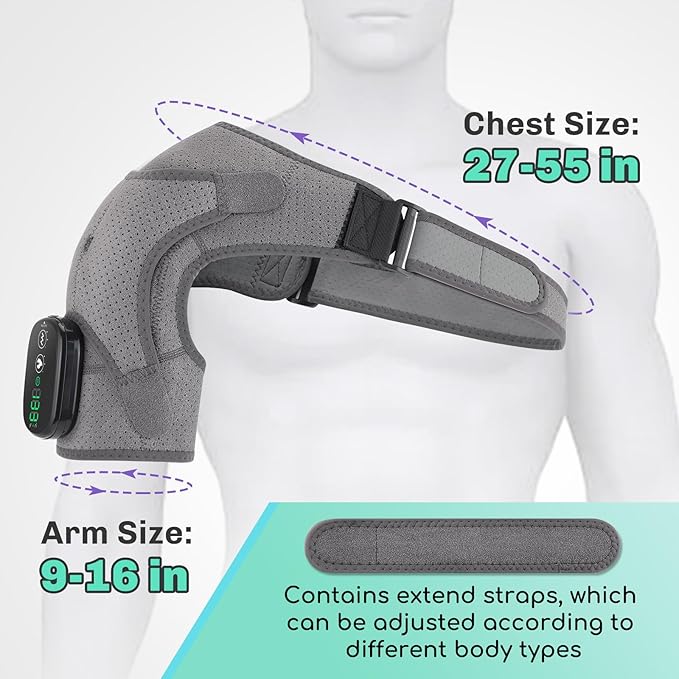 Cordless Shoulder Heating Pad with Massage, Heated Shoulder Brace – 3 Heat & Massage Settings, Shoulder Heating Pad for Pain Relief, Adjustable Shoulder Warmer for Men and Women