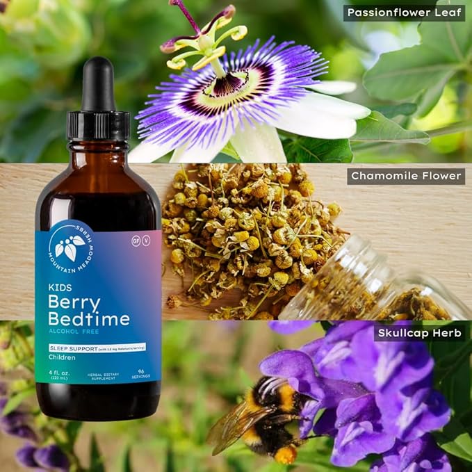 Mountain Meadow Herbs Berry Bedtime – Kids Sleep Support Drops with Melatonin, Chamomile, Lemon Balm & Passionflower - Natural Sleep Aid for Children – 4 oz