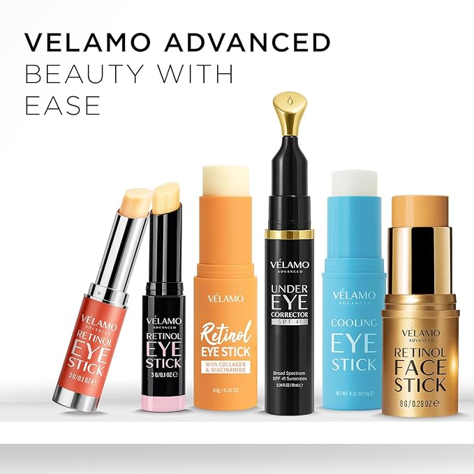 VELAMO ADVANCED Retinol Eye Balm Stick: Made in Korea, Travel Essentials, Upgraded 8-in-1 Formula with Collagen, Niacinamide & Peptides – Under Eye Cream for Dark Circles, Puffiness & Wrinkles 0.7oz