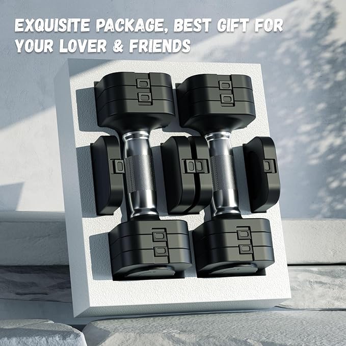 20LB Adjustable Dumbbell Set, 10lb Dumbbells Set of 2, 5 in 1 Free Weights Set, Each 4lb 6lb 8lb 10lb for Women & Men for Home Gym Exercise Workout Strength Training Equipments