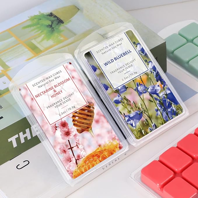 SCENTORINI Wax Melts Wax Cubes, Wax Melts for Wax Warmer, Grapefruit, Cherry Blossoms, Wild Bluebell, Plumeria, Earl Grey, Bamboo Forest, Nectarine Blossom & Honey, 8x2.5 oz