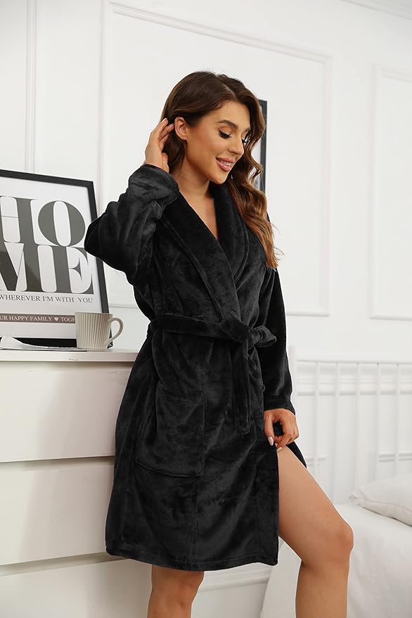 U2SKIIN Women Fleece Robe, Short Cozy Plush Robes for Womens Soft Shawl Collar Warm Spa Bathrobe
