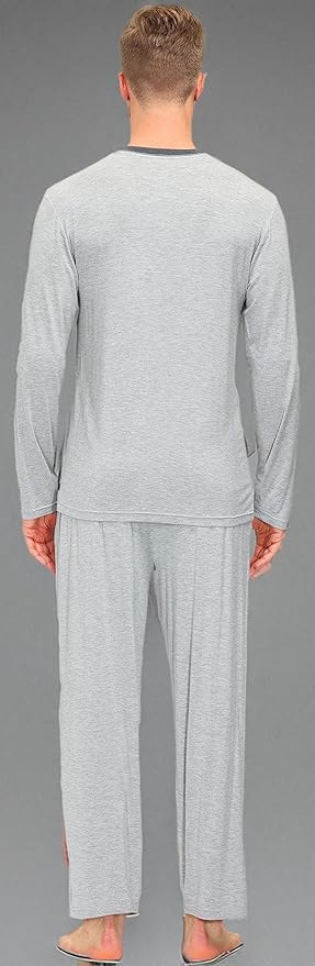 JINSHI Men's Pajama Sets Sleepwear Nightwear Lightweight Quick Dry Soft 2 Piece Long Sleeve Mens Loungewear Sets with Pocket