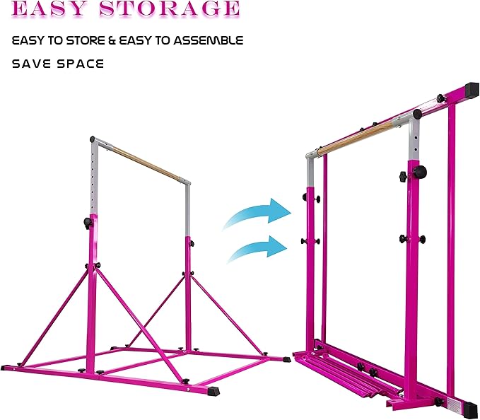 Gymnastic Bar for Kid and Teenage Ages 3-25, 5 FT / 6 FT Base Length, 5 FT / 6 FT Height, Gymnastic Kip Bar Horizontal Bar for Gymnast, Gymnastic Training Equipment for Home and Club Use