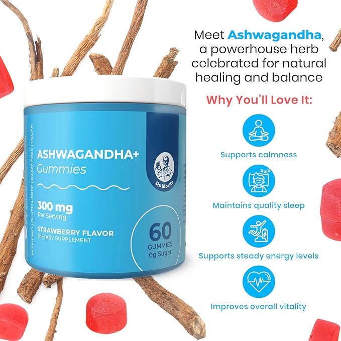 DR. MORITZ Ashwagandha Gummies for Calm, Relaxation, and Immune Support - Ashwagandha for Women and Men - with L-Theanine - Sugar Free and Non-GMO (120 Count)