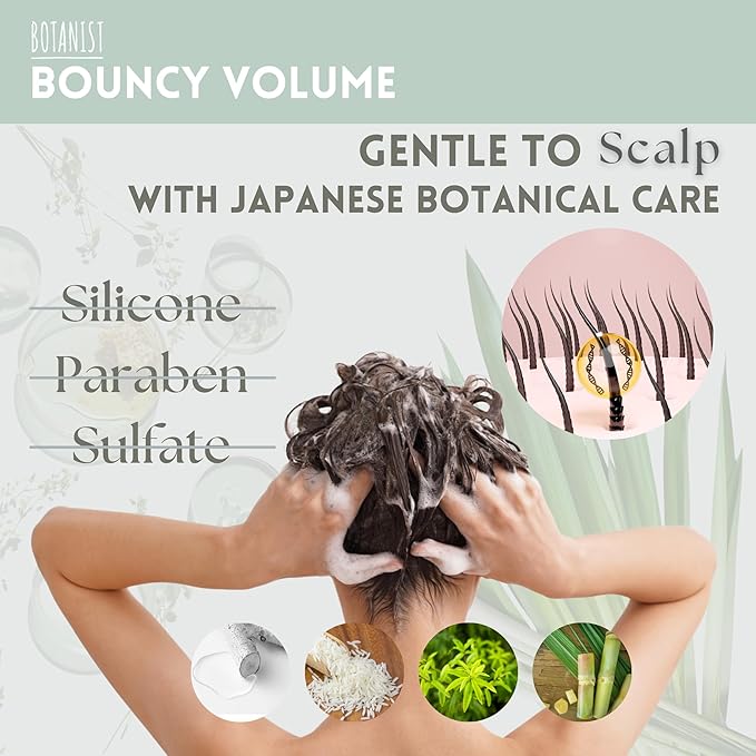 BOTANIST Hair Thickening Shampoo and Conditioner, Curly Hair Shampoo and Conditioner Set for Women & Men with Keratin, Collagen, Honey& Jojoba, Volumizing Shampoo from Japan 31.7 Fl Oz BOUNCY VOLUME