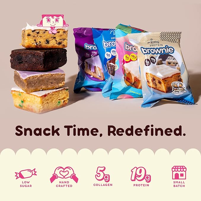 Prime Bites Protein Brownie from Alpha Prime Supplements | High Protein, Collagen Fortified Low Sugar Treat | Delicious Snack | 12 Bars per Box (Birthday Cake Blondie)