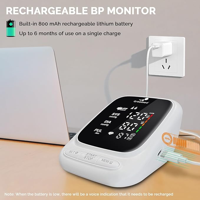 Blood Pressure Monitor Upper Arm Automatic Talking Blood Pressure Cuff, Rechargeable Blood Pressure Monitors for Home Use, Digital Led Display Adjustable 8.7"-16.5" Large Bp Cuff Dual User Model