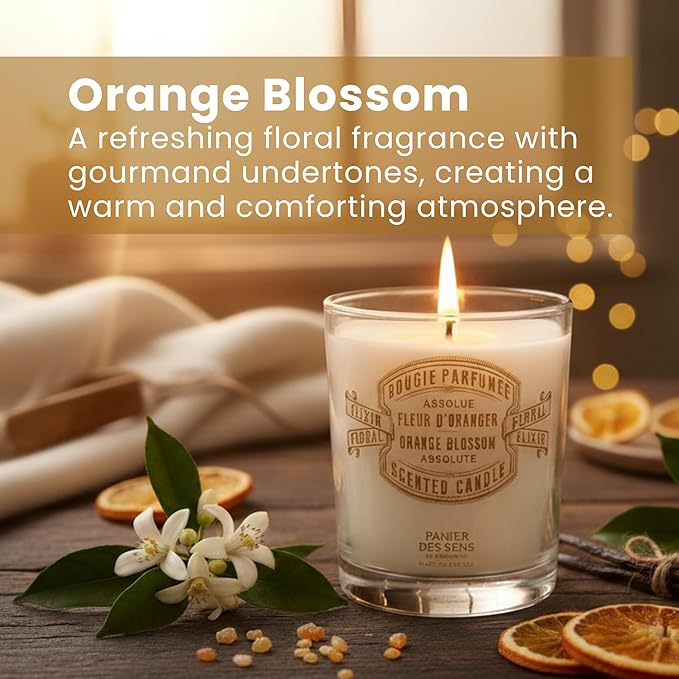 Panier des Sens β Orange Blossom Candle - Long Lasting Scented Candles for Home β Gift β 100% Natural Cotton Wick β Decorative Candles Home Gifts - 6.3oz