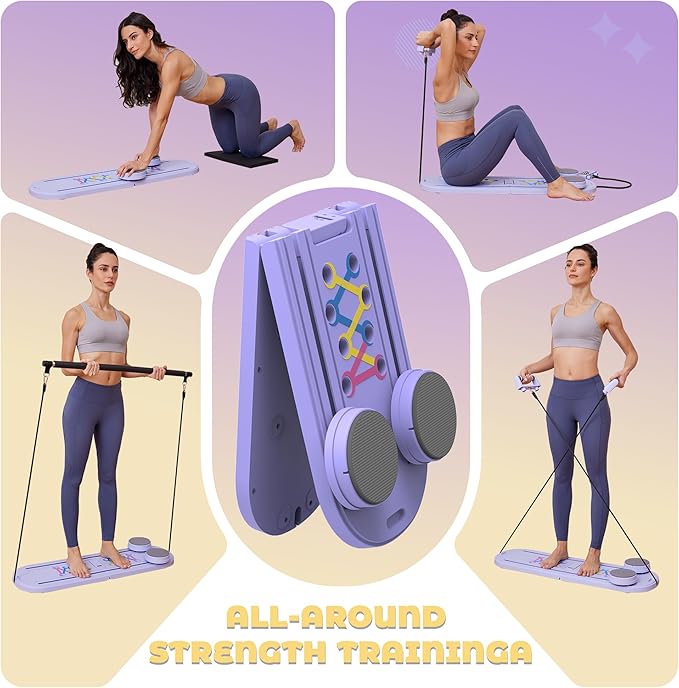 Pilates Reformer Board, Multifunctional Abdominal Pushup Board,Portable and Foldable Pilates Board Unisex Pilates Core Workout Equipment for Home Office Use
