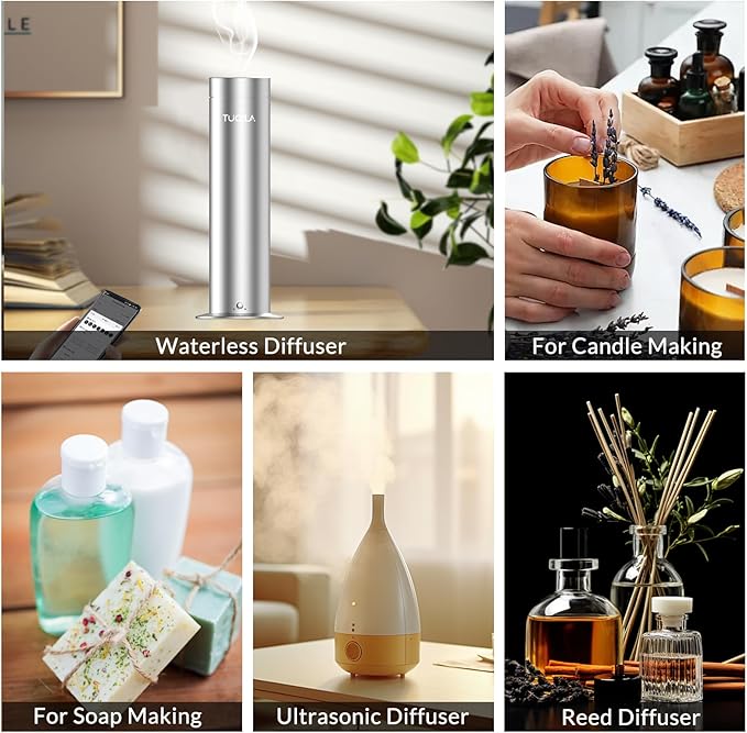 Waterless Diffuser Essential Oil Set(6X 20mL), Hotel Luxury Aroma Scent Oil My Way,Olene, Candy Mints, Mysterious, Bergamote Usage Cold Air Diffuser Oils Aromatherapy for Home, Office, Car