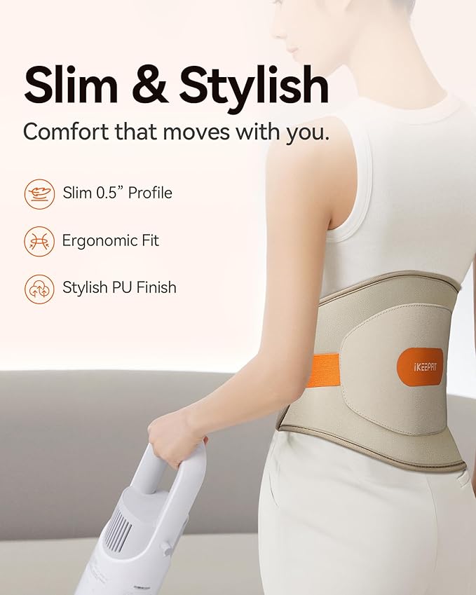 Portable Heating Pad with Massager for Back Pain Relief: MAXwarm 3.0, IKEEPFIT Electric Cordless Heat Pad for Period Cramps, Extra Large 65", 8000mAh Battery, Gift for Women Men(Beige)