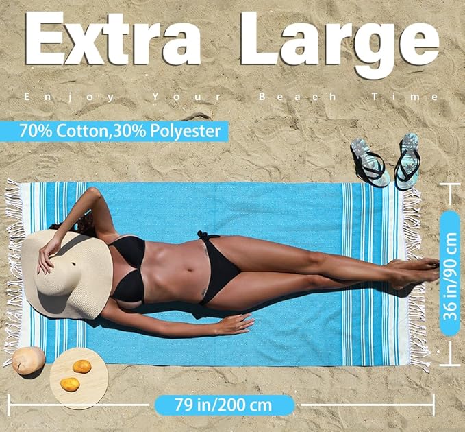 Thin Turkish Beach Towel Lightweight Quick Dry Absorbent Cotton Bathroom Bath Pool Swim Towels Extra Large Oversized Sand Free Beach Accessories Essentials Cloud Gifts for Adult