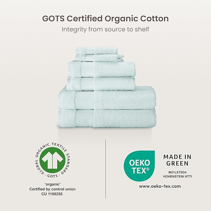 BIOWEAVES 100% Organic Cotton 700 GSM Plush Bath Towels 30" x 58" GOTS Certified - Seafoam, Pack of 2