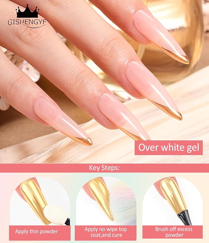 Chrome Nail Powder BISHENGYF: Super Metallic Effect Chrome Powder For Nails Gold Silver Red Laser White Pearl Nail Chrome Powder for Nails Art Decoration