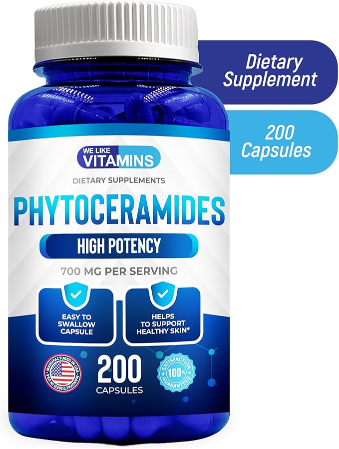We Like Vitamins Phytoceramides 700mg - 200 Capsules All Natural Wheat Free and Plant Based - Phytoceramide Supplement - Skin Supplement for Women - Ceramides for Skin Hydration, Repair, Rejuvenation