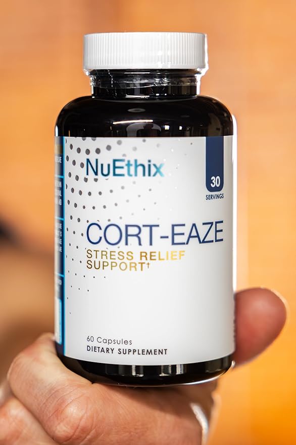 NuEthix Formulations Cort-Eaze - Cortisol Supplement - Health Support Supplement with Ashwagandha, L-Theanine & Rhodiola Rosea - Relaxation and Deep Sleep, 60 Capsules, 30 Servings