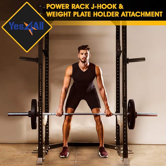 Yes4All Power Rack J-Hooks & Attachments – Heavy Duty Barbell Holders Compatible with 2x2 & 3x3 Power Racks for Home Gym