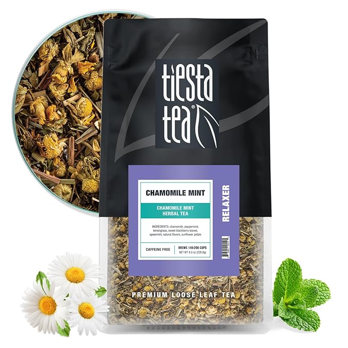 Tiesta Tea - Chamomile Mint, Loose Leaf, Chamomile Mint Herbal Tea, Premium Caffeine-Free Blend, Makes Hot or Iced & Up to 200 Cups, 8oz Resealable Bulk Pouch