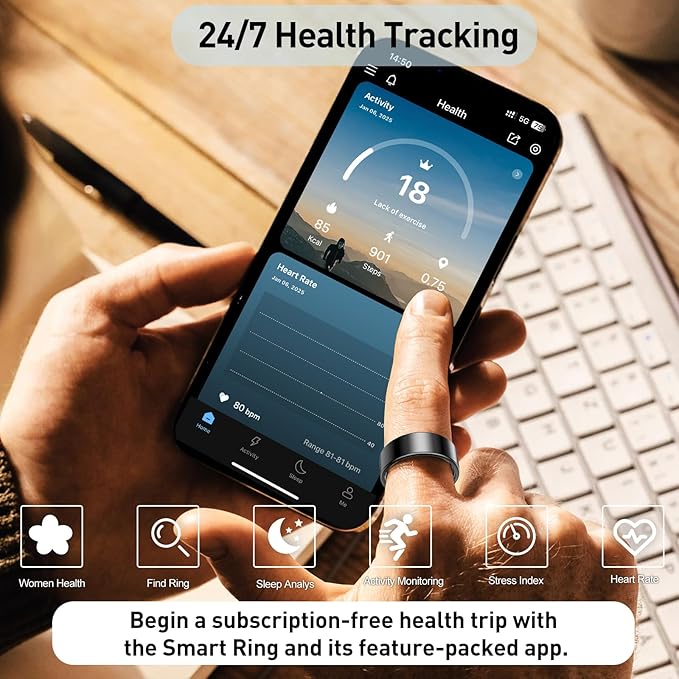 Smart Health Rings for Women Men, Fitness Tracker with Heart Rate, Blood Oxygen, HRV, Sleep Tracker, Step Tracker, No Subscription Fee, IP68 Waterproof Smart Ring for iphone & Android (RoseGold, 12)